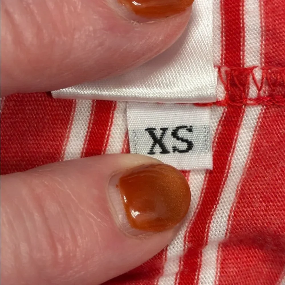 ANTHROPOLOGIE LEFT OF CENTER Tie Cuff Tee Red White Stripe Motif Women’s Size XS